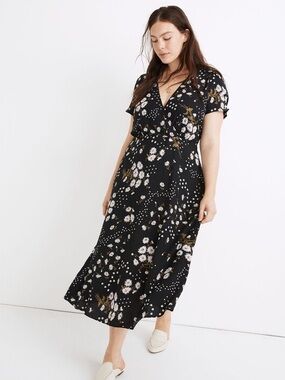 Madewell Puff-Sleeve Wrap-Front Midi Dress in Polka Daisies - 18